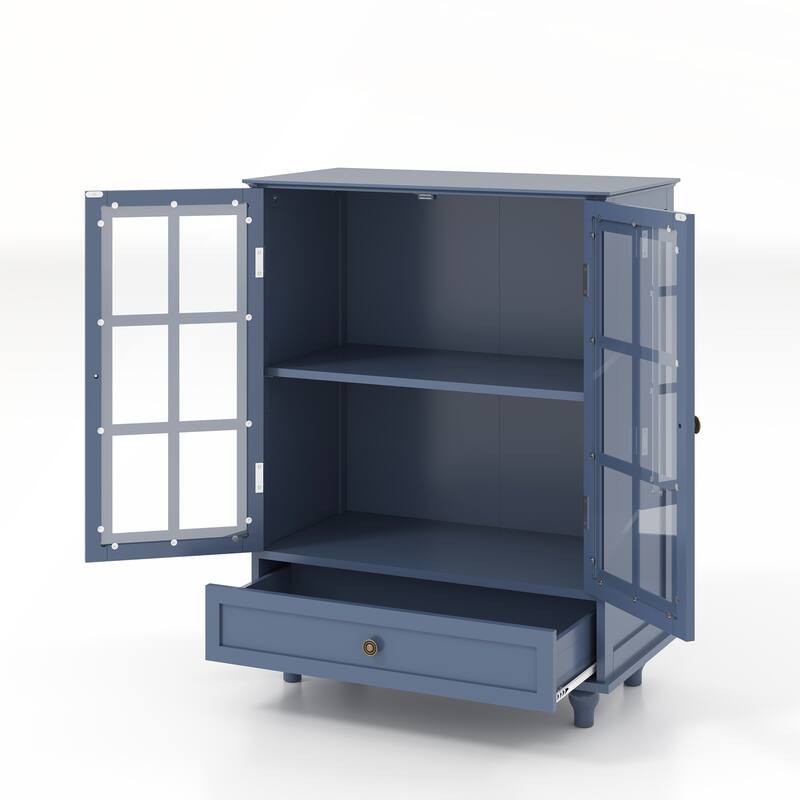 Minimalist Buffet Cabinet with Double Glass Doors and Drawer