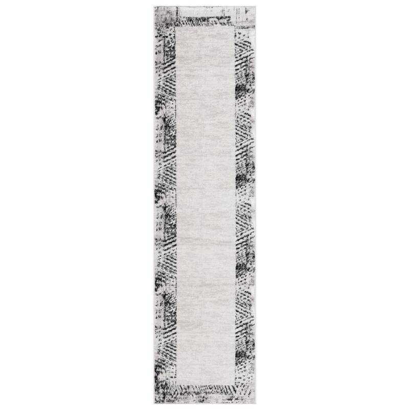 SAFAVIEH Skyler Otelia Modern Abstract Border Rug - 2' x 8' Runner - Ivory Grey/Black