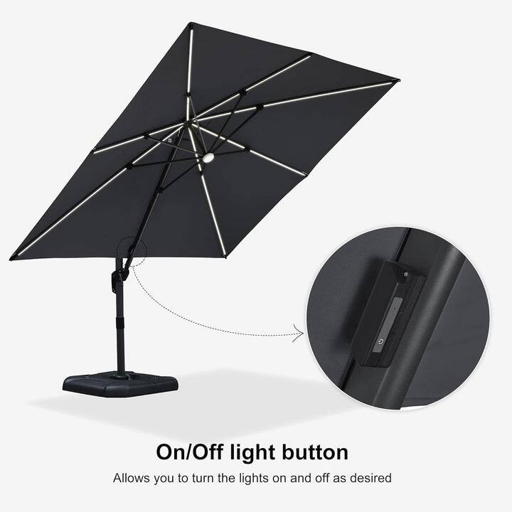 PURPLE LEAF 10 ft Solar Powered LED Patio Cantilever Umbrella with 360-degree Rotation