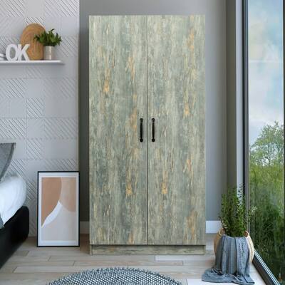 Gray Wood 32 in. High Wardrobe with Drawers with 2 Doors and 2 Partitions