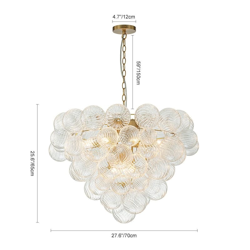 Modern Bubble Swirled Glass Globe Chandelier - Brushed Brass 27in