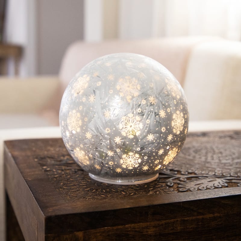 LED Lighted Snowflakes Glass Globe Christmas Decoration - 6" - White