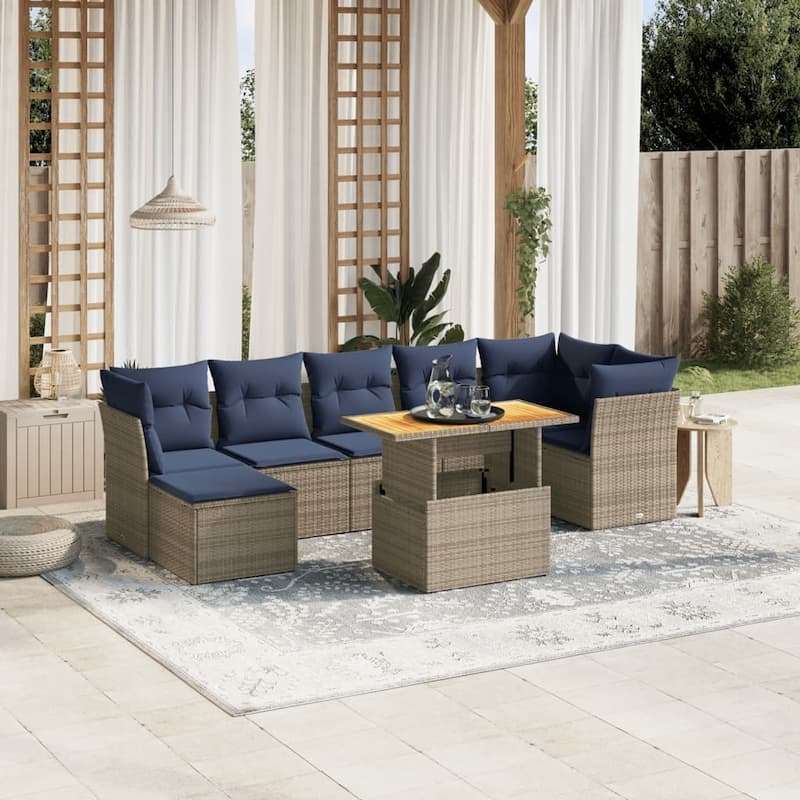 vidaXL Patio Sofa Set with Cushions Outdoor Furniture 8 Piece Poly Rattan - 21.7 x 24.4 x 27.2 - Grey