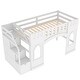 preview thumbnail 6 of 18, Twin Size Low Loft Bed with Side Storage Staircase and Window, Pinewood Frame Playhouse Bed Playful Castle Bed for Children