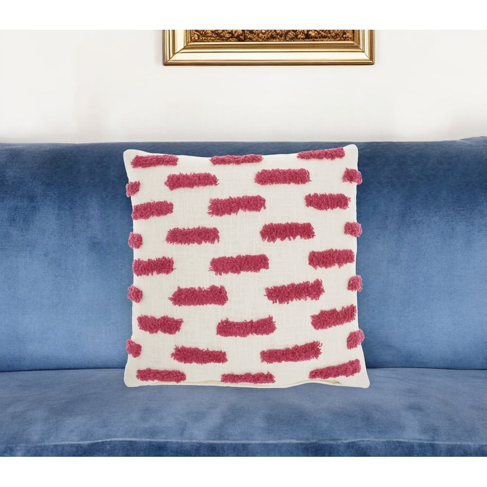 18" Pink and White Geometric Cotton Throw Pillow