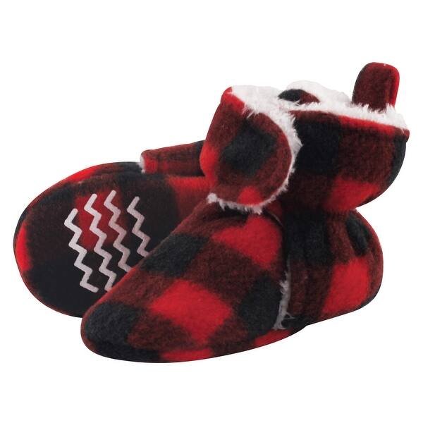 slide 1 of 1, Hudson Baby Baby Cozy Fleece and Faux Shearling Booties, Black Red Plaid 0-6 Months - Black Red Plaid