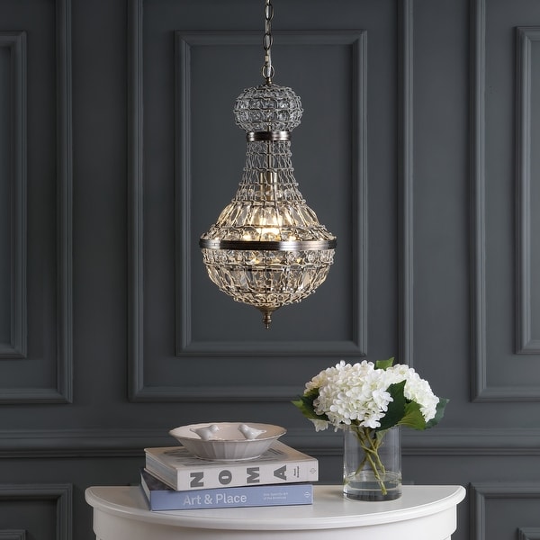 Regina 12" Crystal/Metal Empire LED Chandelier, Antique Brass by JONATHAN Y. Opens flyout.