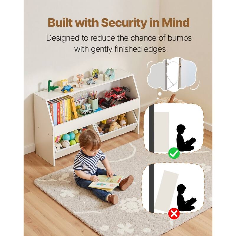 White Wooden Toy Storage Organizer with 3 Compartments and Top Shelf - 40.16 x 11.69 x 23.62 in/