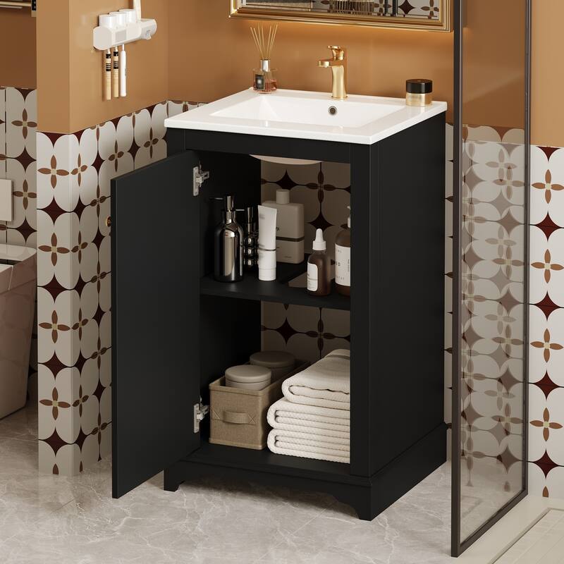 20'' Freestanding Bathroom Vanity with White Integrated Ceramic Sink - 20.1'' x 18.4'' x 33.8''