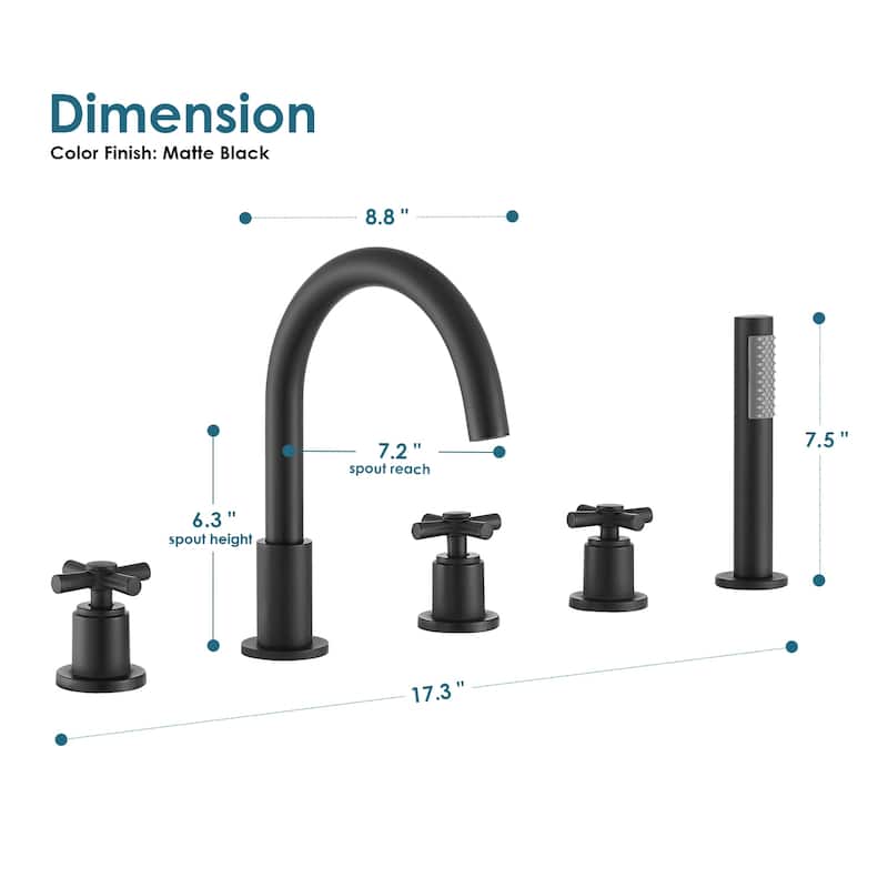 Altair Sorlia Cross Handles Deck-Mount Roman Tub Faucet with Handshower