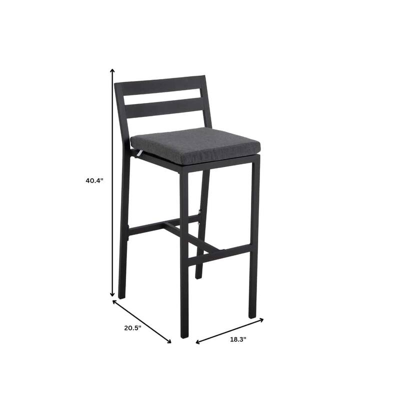 Patio Bar Stool in Powder-Coated Aluminum Frame with Removable Cushion Set of 2