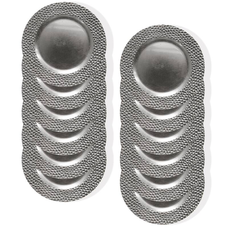 Hammered Silver Charger Plate 13" Set of 12 - 13" Dia x 0.5" H