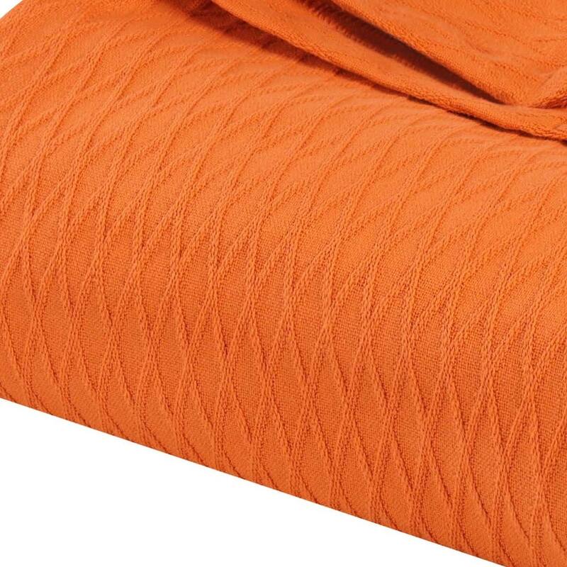 HomeRoots King Burnt Orange Cotton Woven Geometric Blanket