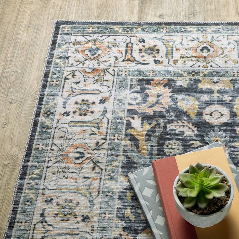 Vista Home Clarissa Washable Bordered Oriental Indoor Area Rug Mat