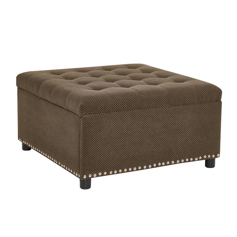 Square Tufted Upholstered Storage Ottoman with Nailhead Trim
