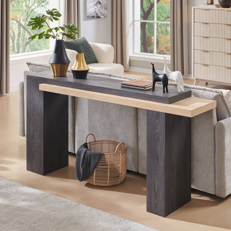 Modern Entryway Table, Wood Sofa Table Behind The Couch, Narrow Table - Oak With Dark Alder