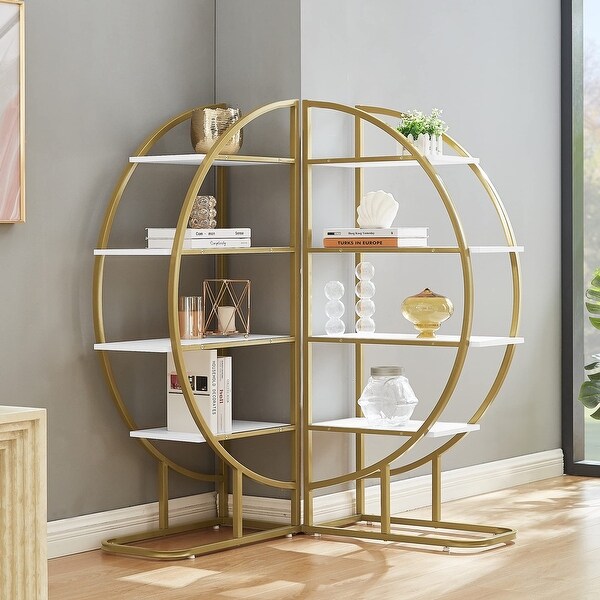 Round Bookshelf 4 Tiers Gold Ladder Shelf Bookcase Modern