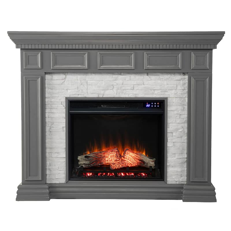 SEI Furniture Dalaro Modern Electric Fireplace with Faux Stone Mantel