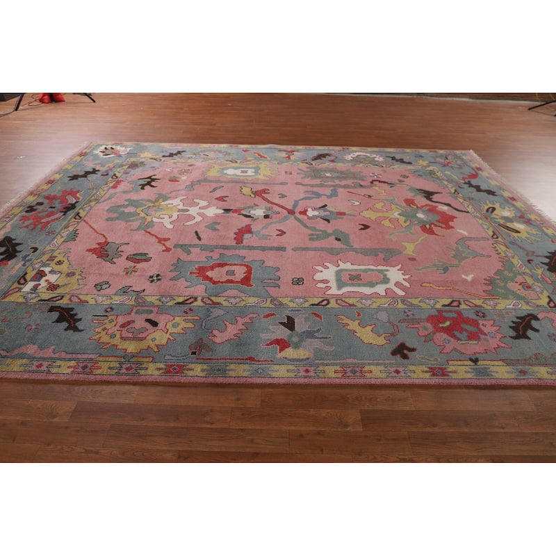 Pink Oushak Indian Area Rug Handmade Wool Carpet - 9'0"x 11'10"