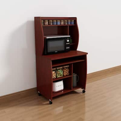 Microwave Cart with Hutch Shelves Spice Rack and Locking Castors