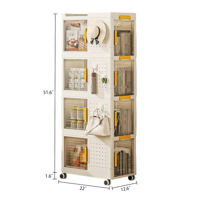 4-Tier Rolling Storage bookcase with Wheels, Large Capacity Storage bins