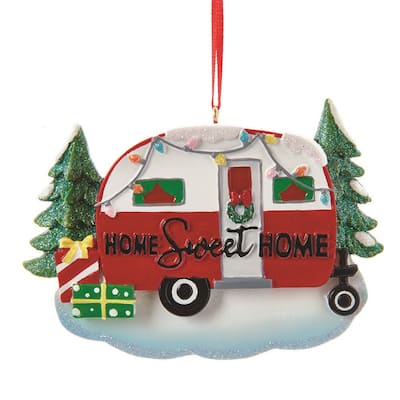 Home Sweet Home Red and White Camper Christmas Holiday Ornament - Multi