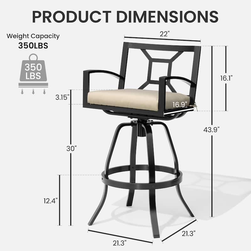 Outdoor Premium All-Aluminum Bar Height Bar Stools with Sunbrella Cushions