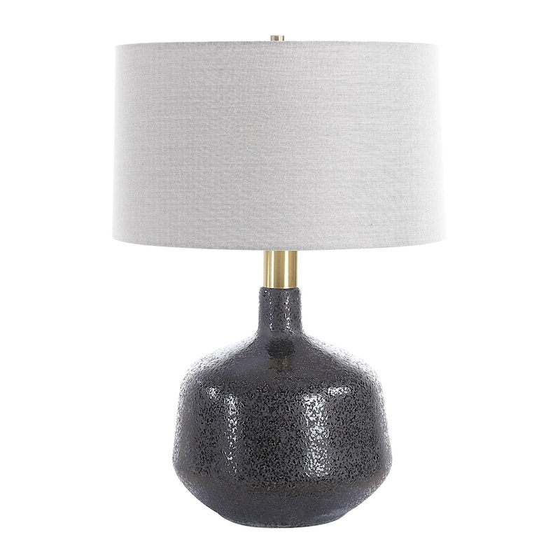 Mottled Gloss Ceramic Table Lamp with Drum Shade - 25.75" - Matte Black