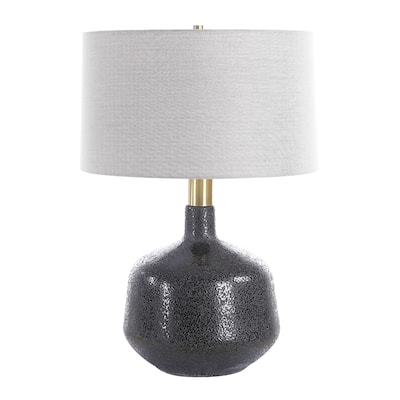 Mottled Gloss Ceramic Table Lamp with Drum Shade - 25.75" - Matte Black