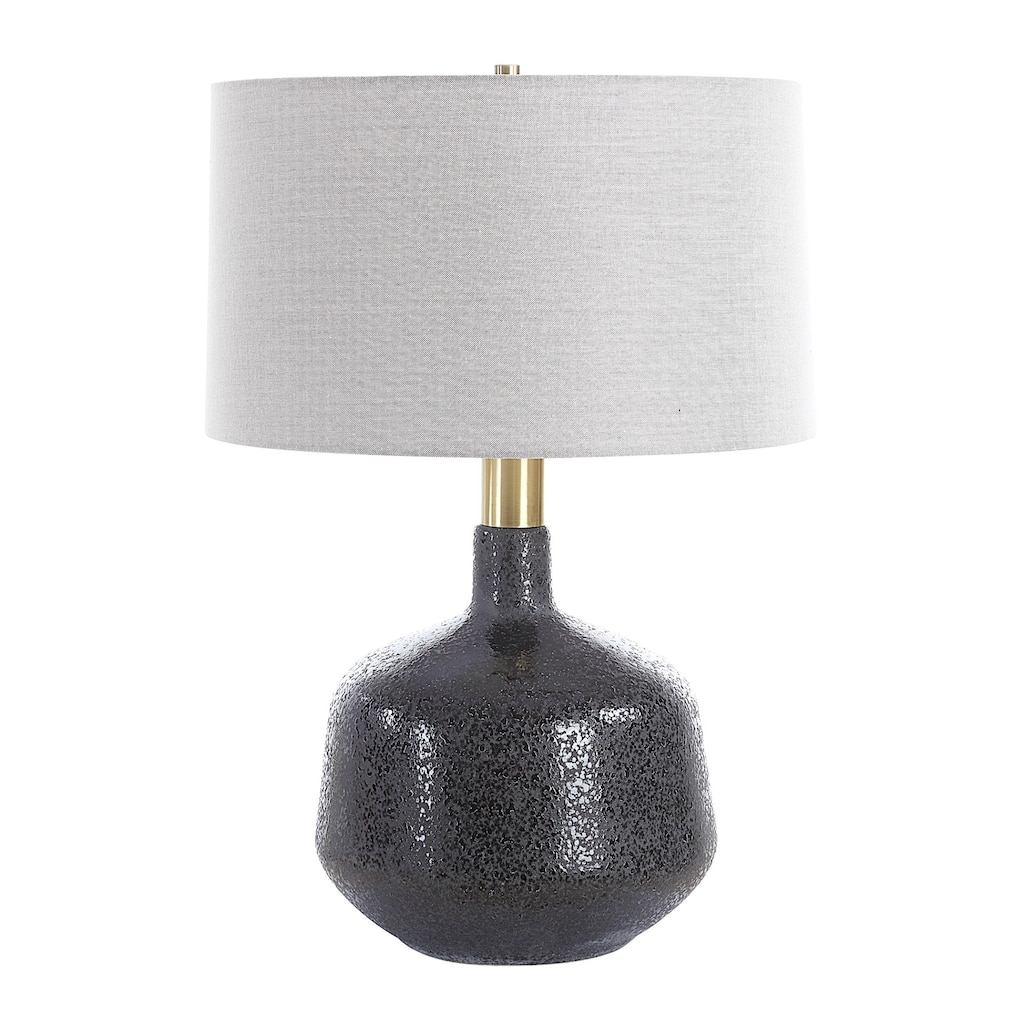 Mottled Gloss Ceramic Table Lamp with Drum Shade - 25.75" - Matte Black
