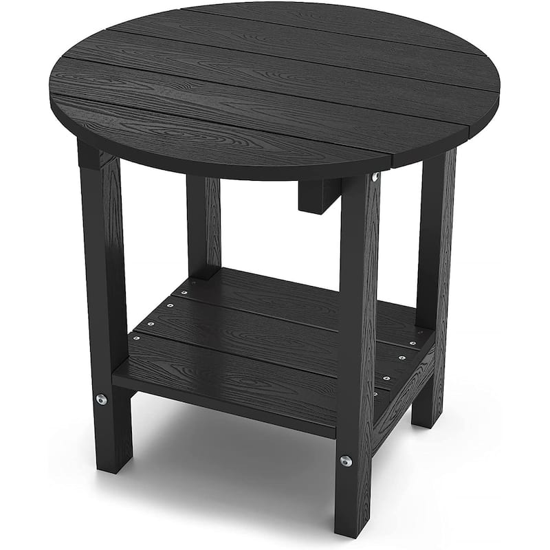 WINSOON All Weather HIPS Outdoor Side Tables 2-Tier Adirondack Tables End Tables 18inch - Black