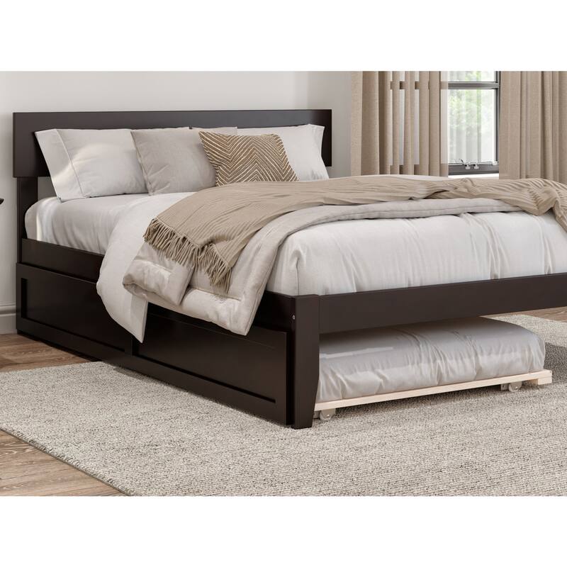 Twin Trundle Bed Espresso Finish - HomeStock Classic Comfort, Solid Wood, Space Saving, Easy Glide Rollers
