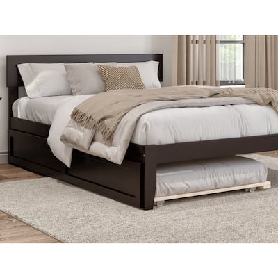 Twin Trundle Bed Espresso Finish - HomeStock Classic Comfort, Solid Wood, Space Saving, Easy Glide Rollers
