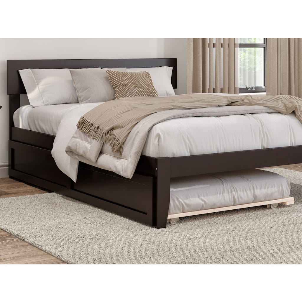 Twin Trundle Bed Espresso Finish - HomeStock Classic Comfort, Solid Wood, Space Saving, Easy Glide Rollers