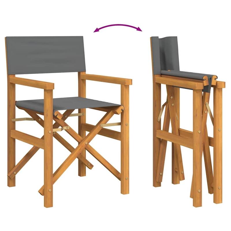 vidaXL Director's Chair Set of 2 Grey Teak wood and polyester Medium - 21.5 x 22.4 x 33.5 in