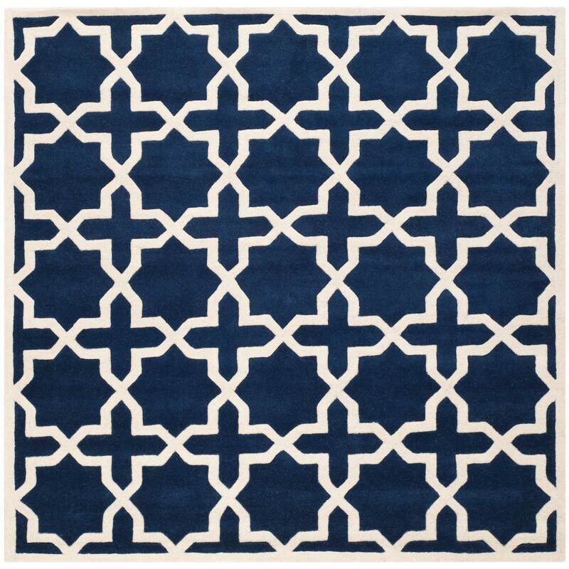SAFAVIEH Handmade Chatham Begie Modern Moroccan Wool Rug - 4' Square - Dark Blue/Ivory