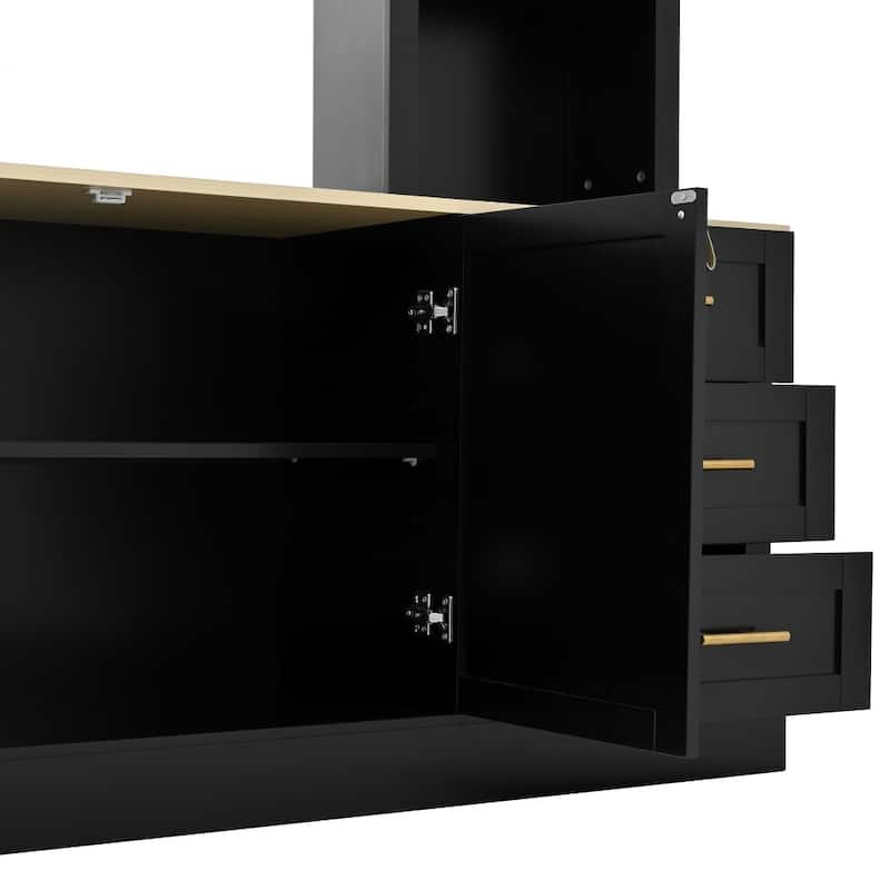 102.3" Farmhouse 4-Piece Entertainment Center Wall Unit with Adjustable Shelves,6 Drawers
