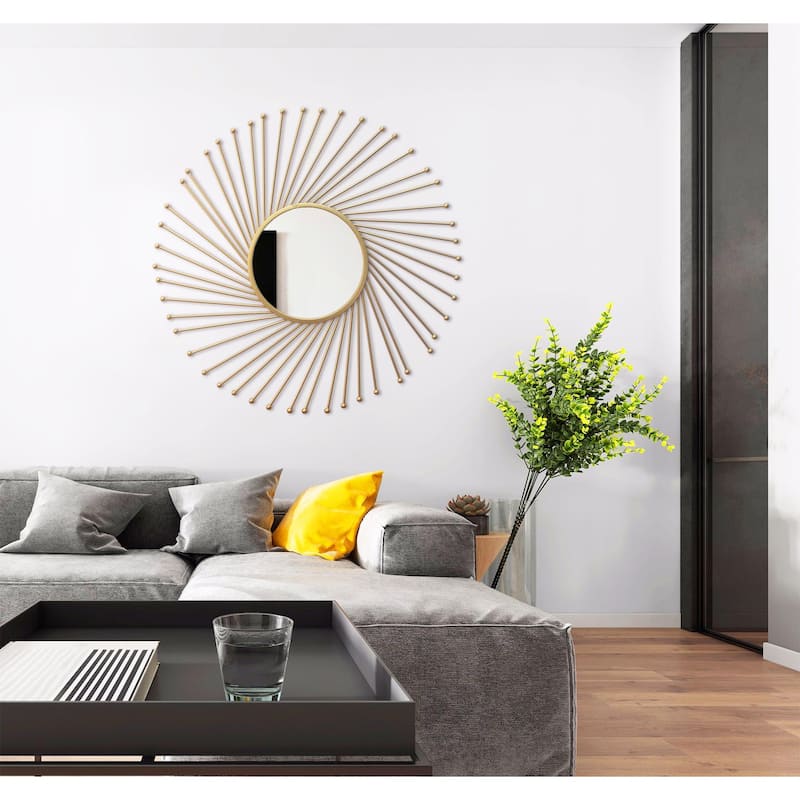 31.5 Inch Sunburst Metal Gold Round Mirror