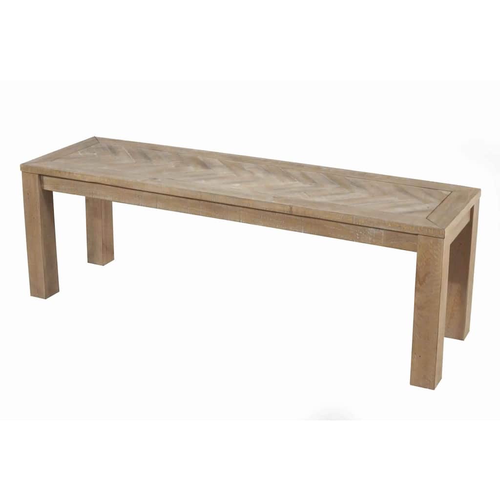 Rectangular Wooden Dining Bench with Block Legs, Weathered Brown