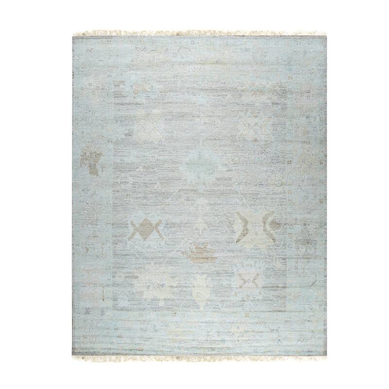 Hand-Knotted Natural Silk Oushak Rug, 9' x 12', Green/Duck Green Area Rug, Stylish Soft Texture for Living Spaces - L