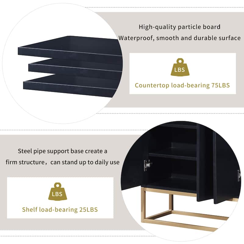 Sideboard Buffet Cabinet with Adjustable Shelves and Gold Metal Legs, 4 Doors Console Table & Large Storage Space