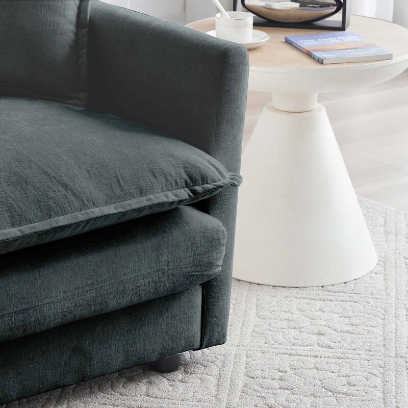 5-Seat Chenille Living Room Sofa Set (3-Seater + 2 Accent Chairs) with Round Arms & Solid Wood Frame