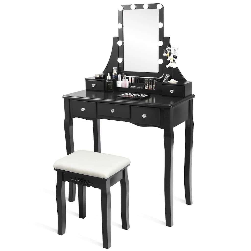 Dimmable Bulbs Touch Switch Vanity Dressing Table Set with Removable Box - 31.5" x 16" x 53.5" (L x W x H)