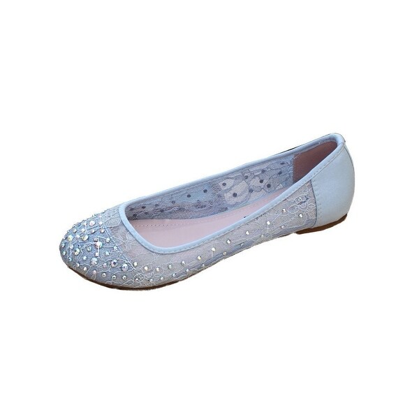Shop Sweetie S Shoes Womens Silver Britany Lace Rhinestone Casual Flats Overstock 28755798