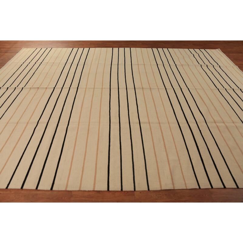Striped Nomad Kilim Oriental Area Rug Handmade Wool Carpet - 9'0"x 11'9"