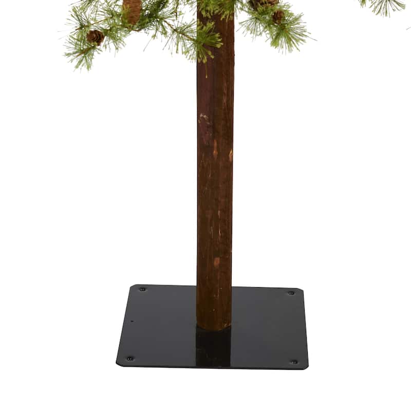 9Ft Artificial Christmas Tree with Lights & Pine Cones - Slim Alpine Holiday Decor - Green - 108