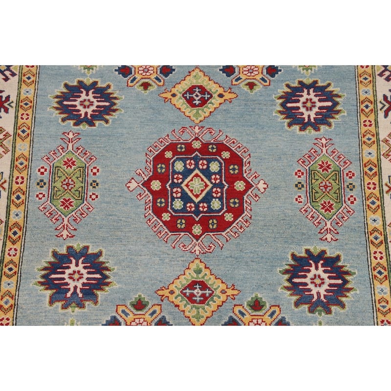 Light Blue Kazak Area Rug Handmade Traditional Wool Carpet - 5'1" x 6'11"