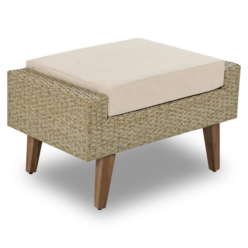 6 Piece Patio Conversation Furniture Set, All-Weather PE Rattan Wicker Sofa Set with Table, Ottomans, Cushions and Pillows