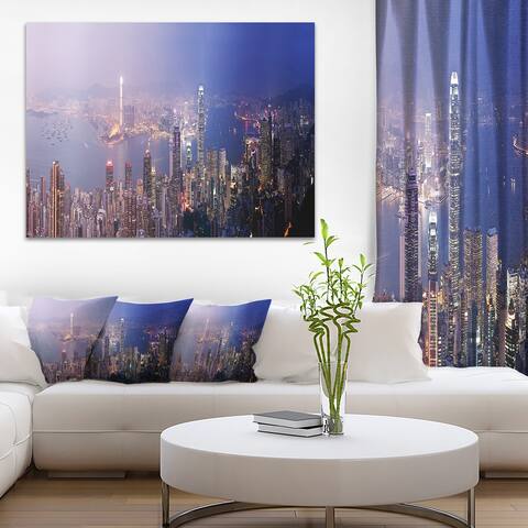 Designart 'Hong Kong from Day to Night' Cityscape Photo Canvas Print