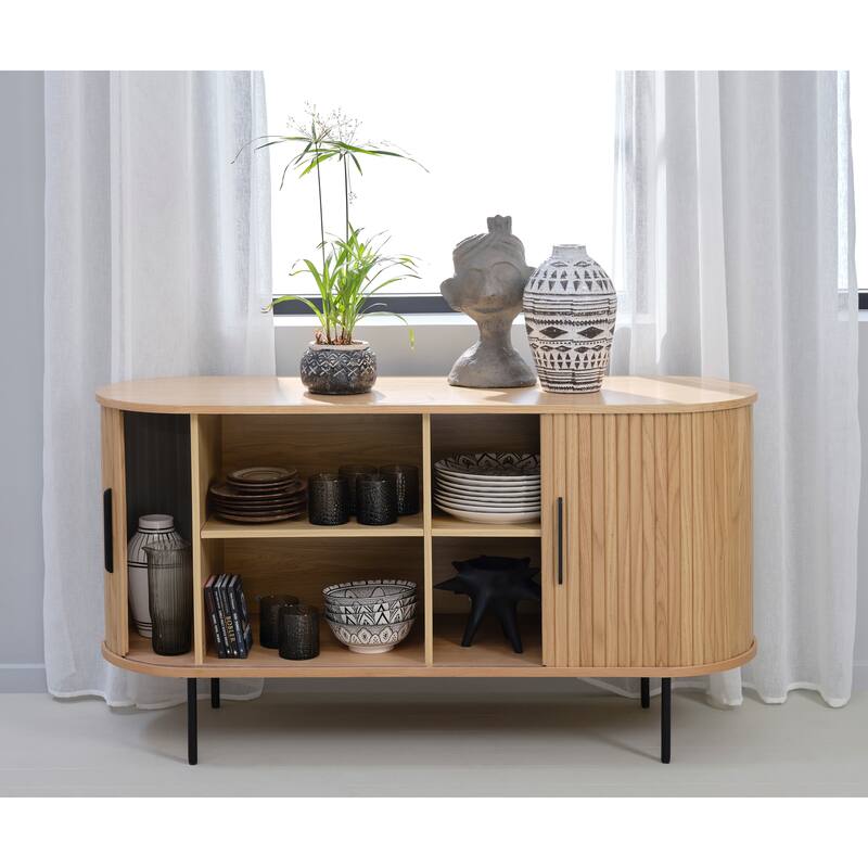 Rye Studio Nicola Mid-Century Modern Rounded Sliding Door Sideboard